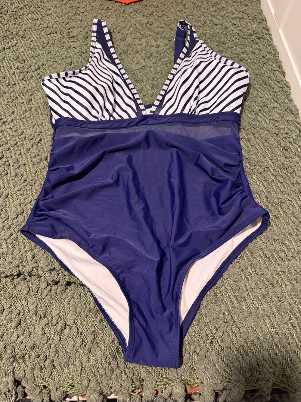 Source Unknown Navy & White Striped One-Piece Swimsuit